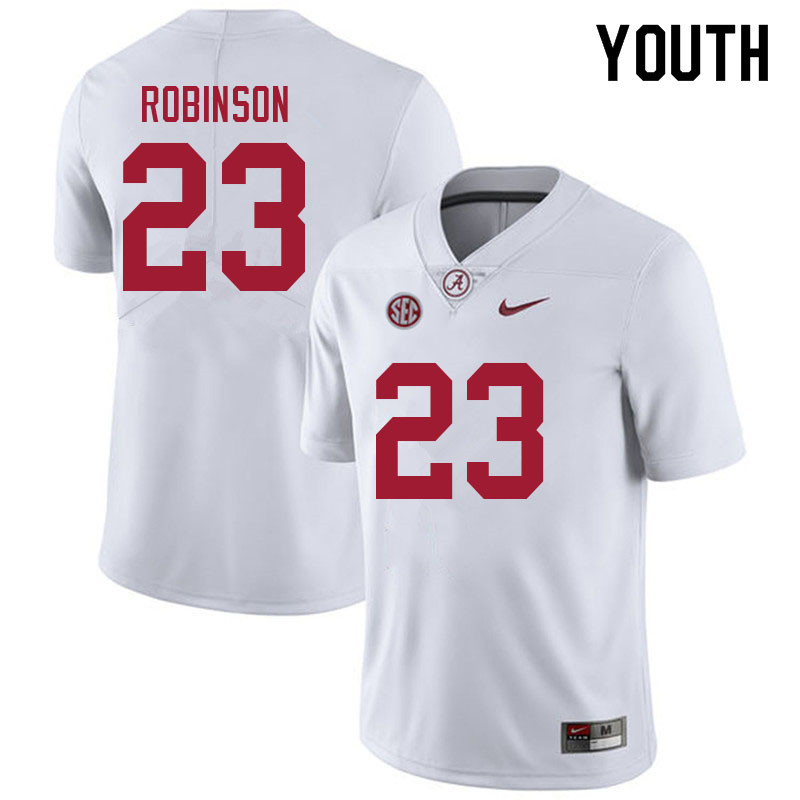 Alabama Crimson Tide Youth Jahquez Robinson #23 White NCAA Nike Authentic Stitched 2021 College Football Jersey HR16W07IZ